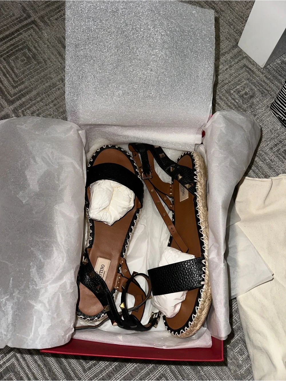 Valentino Black Studded Leather Espadrille Sandal